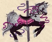 Dark Carousel Horse Embroidered Flour Sack Hand/Dish Towel