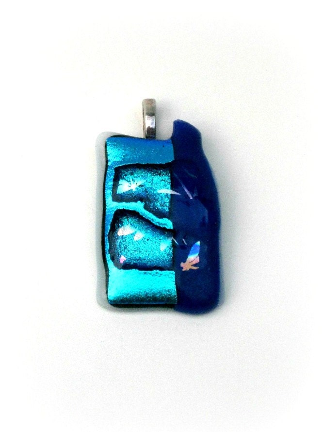 Shiny Blue Layered Dichroic Fused Glass Pendant