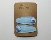 Blue and Stripey Felt Covered Hair Clips