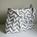 The Emma Chevron Diaper Bag Large-  in Gray Chevron with Custom Lining - Elastic Pockets Adjustable Messenger Strap