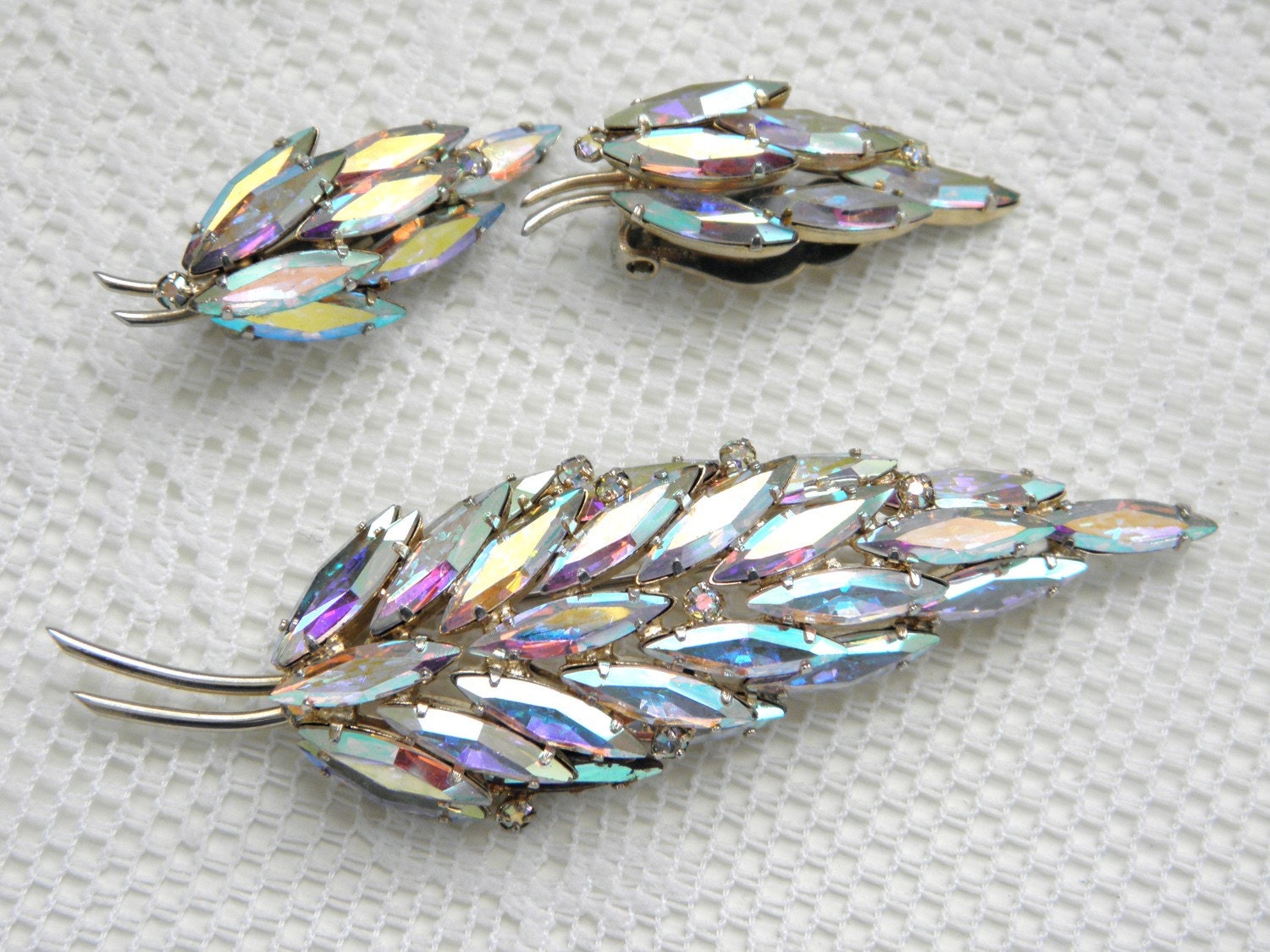 Large Vintage Sherman Swarovski Rhinestone Brooch, Earrings