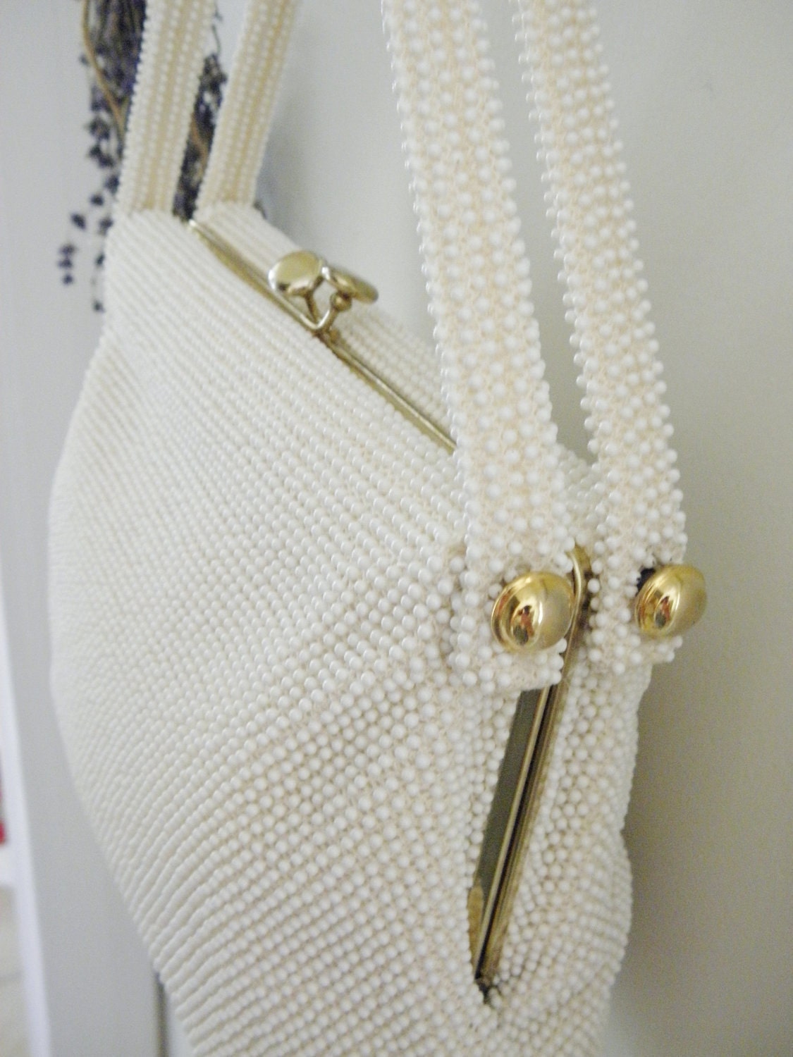 Vintage White Beaded Purse 60s