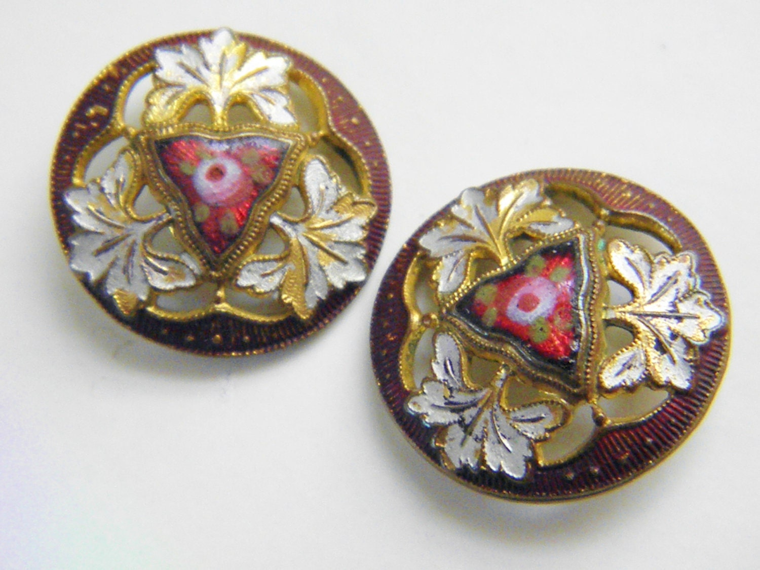 Pair Antique Victorian Glass Buttons
