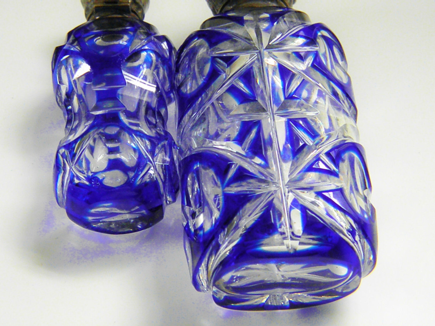 Victorian French Blue cut to Clear Glass Perfume Bottles