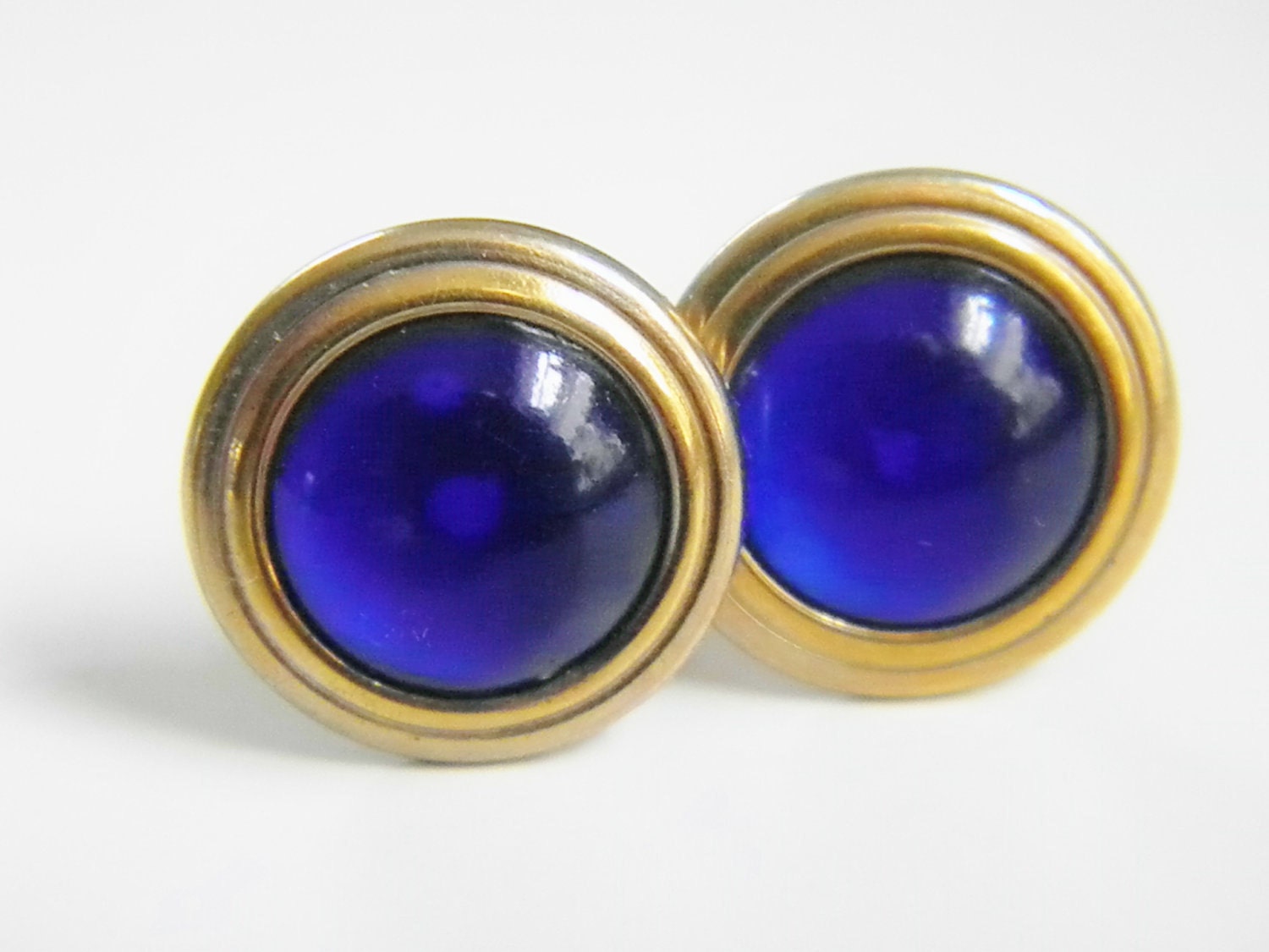 Vintage Blue Goldtone Cufflinks - 60s