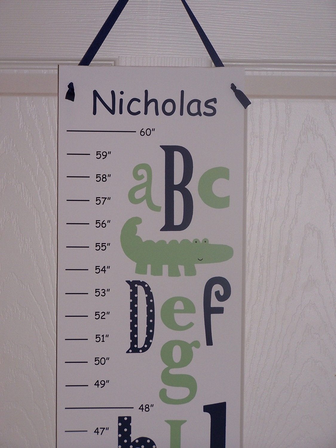 Personalized Nantucket Green ABC Alligator Canvas Growth Chart - Ribbon