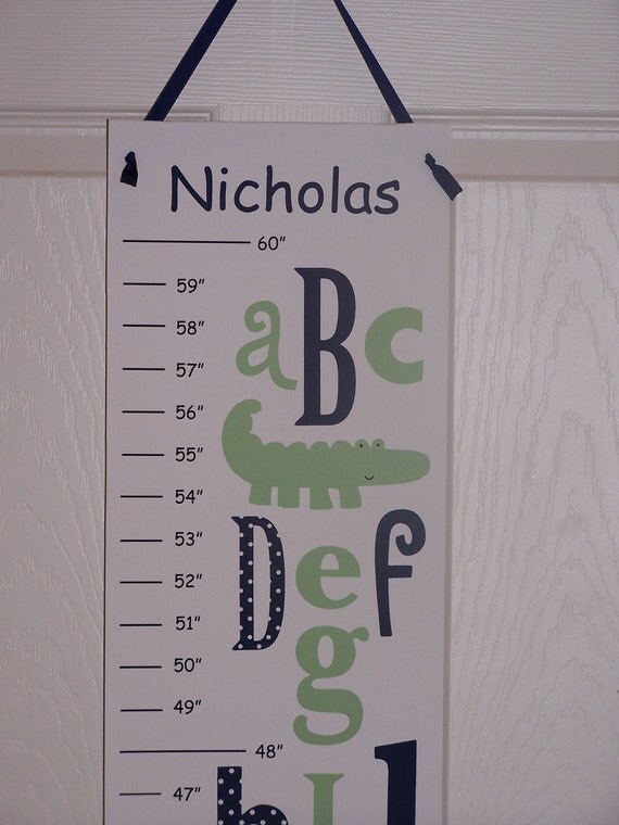 Personalized Nantucket Green ABC Alligator Canvas Growth Chart - Ribbon