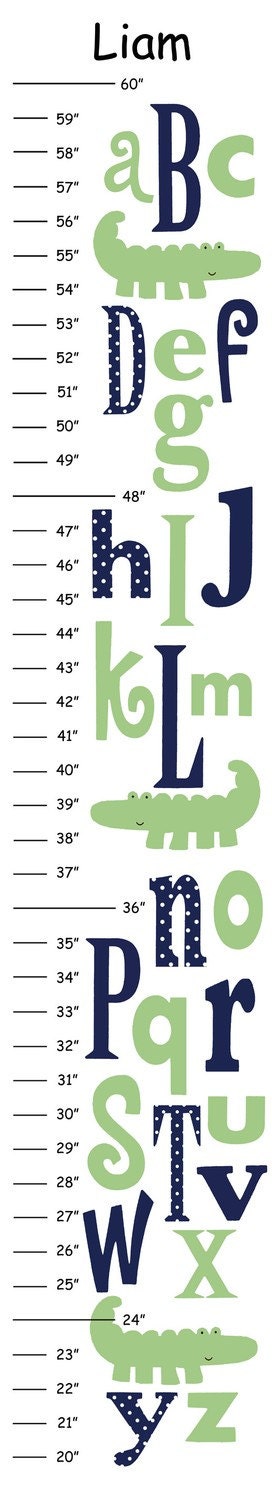 Personalized Nantucket Green ABC Alligator Canvas Growth Chart - Ribbon