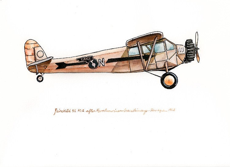 Fairchild 51 FC-2 vintage airplane watercolor print