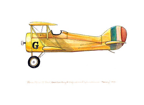 Thomas-Morse S-4 "Scout" vintage airplane watercolor print, 8"x10"