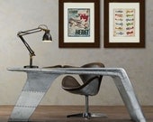 Set of Two 11x14 Aviation Giclee Prints - Learn to Fly Sign and Vintage Airplane Collection - in Antiqued Finishes