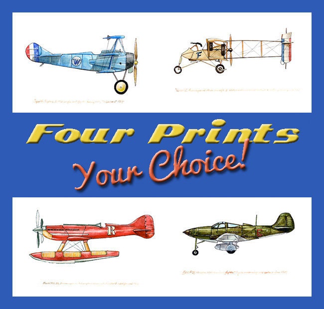 Collection of Four 8x10 vintage Airplane prints of your choice