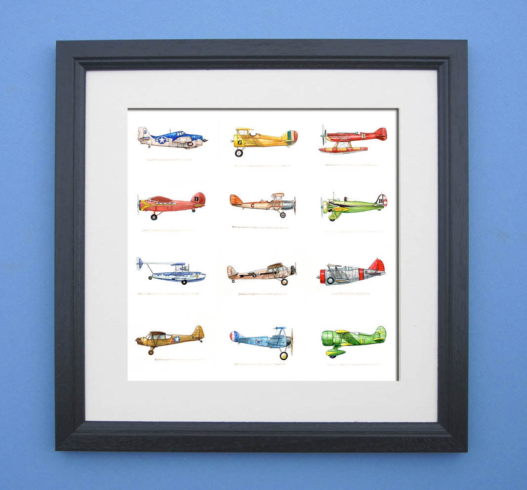 Vintage Airplane Collection print, 15"x15"