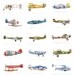 8x10 giclee print featuring three vintage airplanes in red, yellow and blue