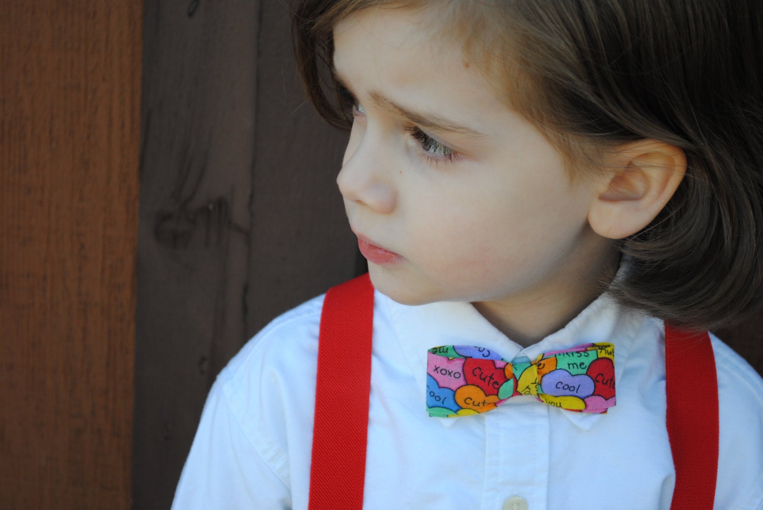 Valentine's Day conversation hearts clip on bow tie