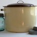 Vintage Yellow Enamel Canning Pot with Brown Lid