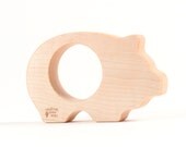 organic teether - barnyard pig - eco-friendly, all natural wooden toy for newborn, baby, or toddler