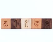FIVE personalized wooden blocks - a natural wood toy set with organic finish and safe for any age, classic new baby gift or room decor