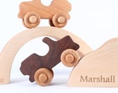personalized Off-Road Adventure set - two jeeps with boulder and tunnel, eco-friendly natural wooden toys with homegrown organic finish
