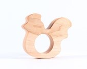 organic rooster wood teether toy - for safe chewing and grasping, montessori baby gift, natural and eco-friendly