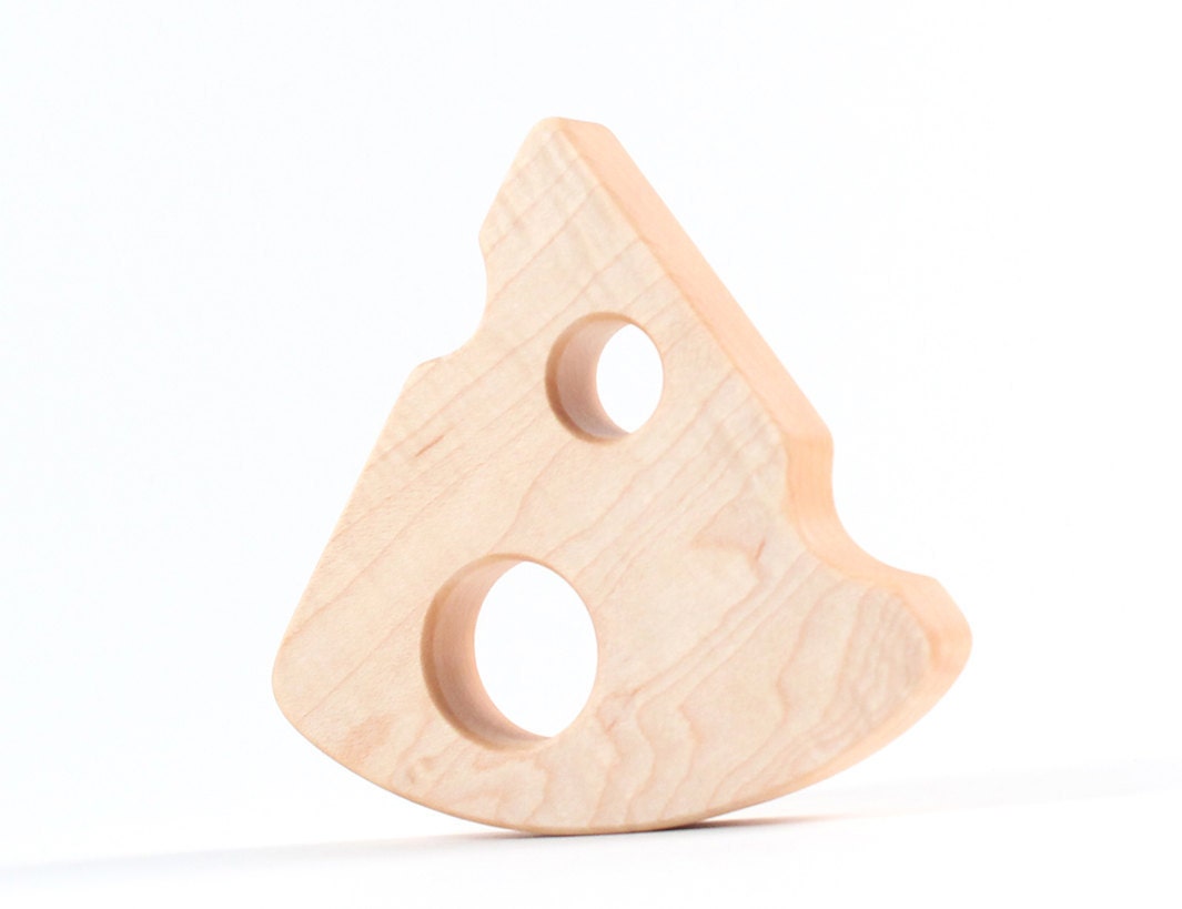 organic swiss cheese TEETHING TOY - all natural safe wooden fun for eco-babies, pretend picnic food