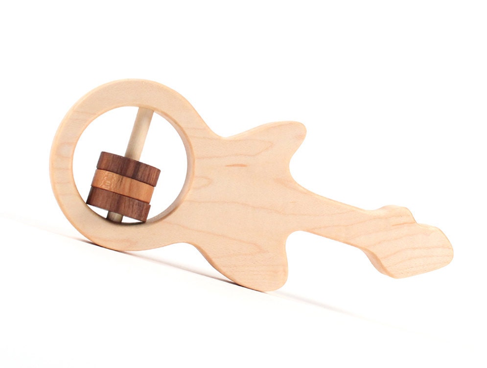 mod guitar RING RATTLE - all natural wooden toy, montessori wood play with organic finish, eco-friendly and local
