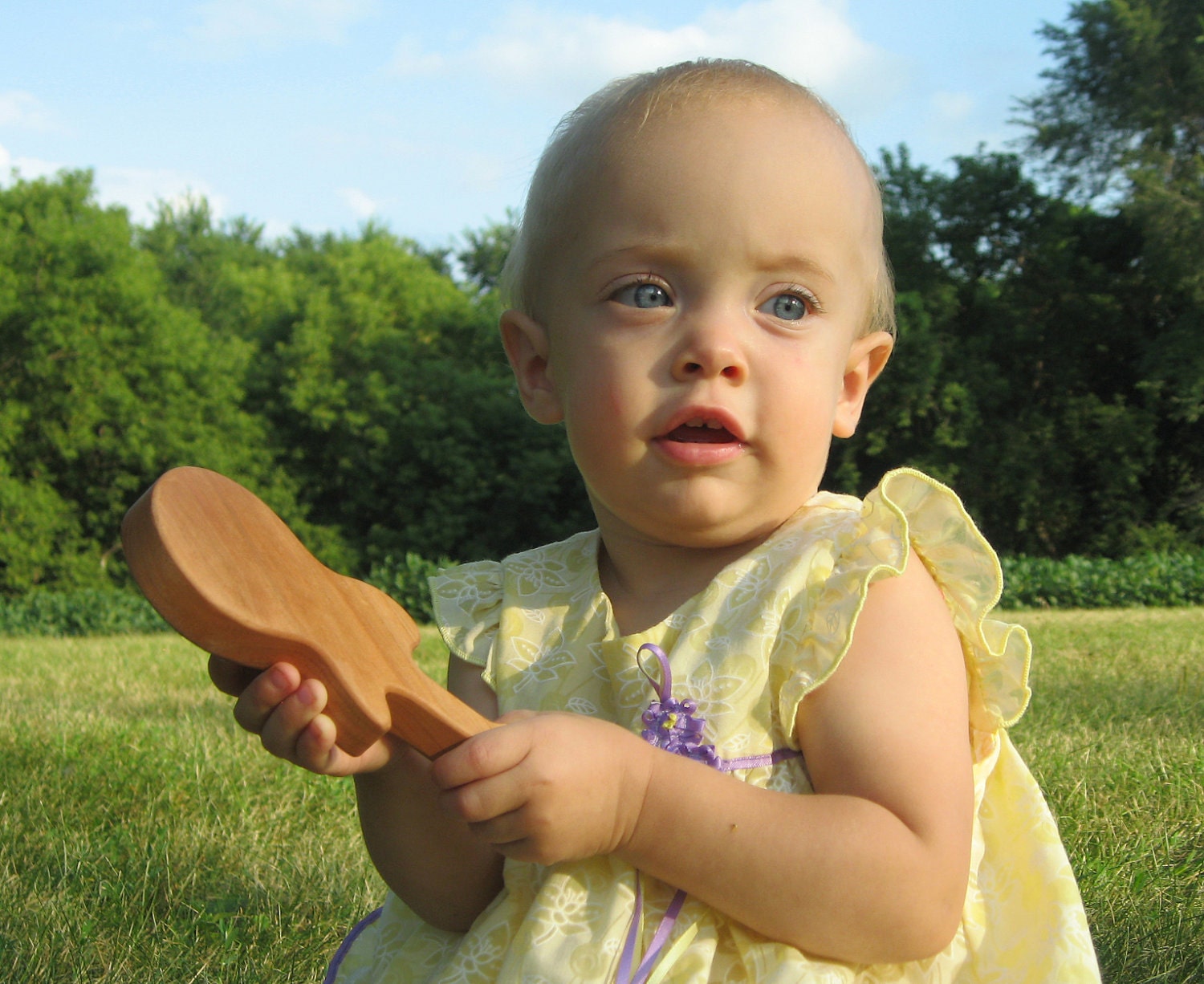 guitar RATTLE - natural and organic wooden toy safe for teething, eco-friendly baby shower gift with homegrown organic finish