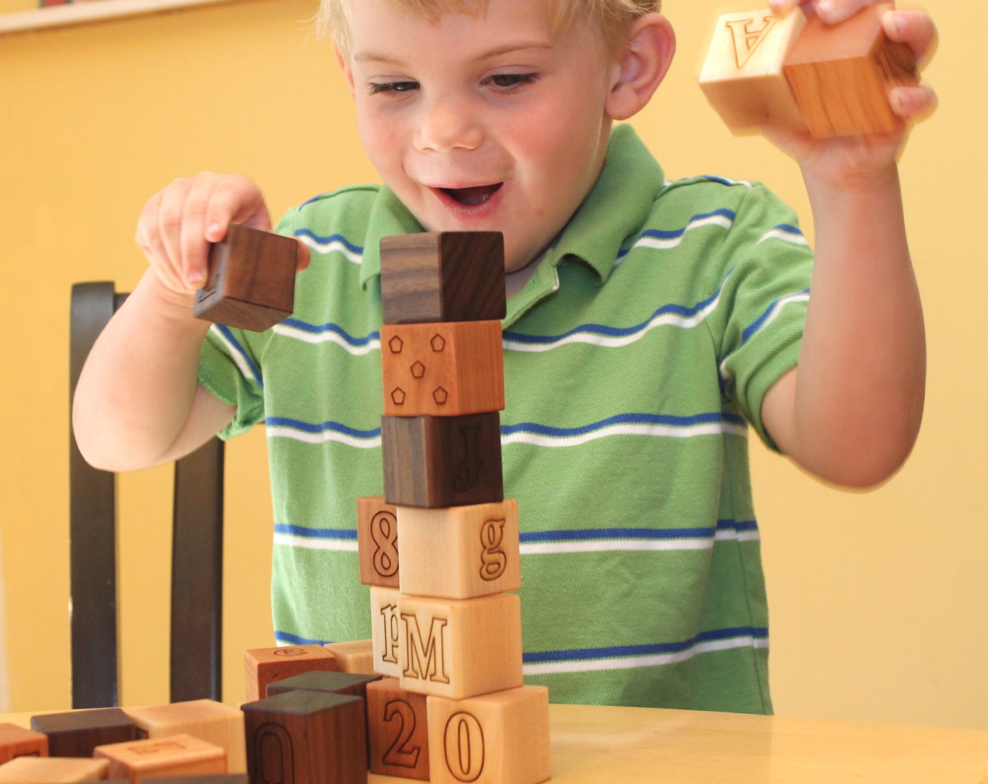 26-piece wooden ALPHABET BLOCK set - natural hardwood letter blocks, an educational and eco-friendly classic gift for boy or girl