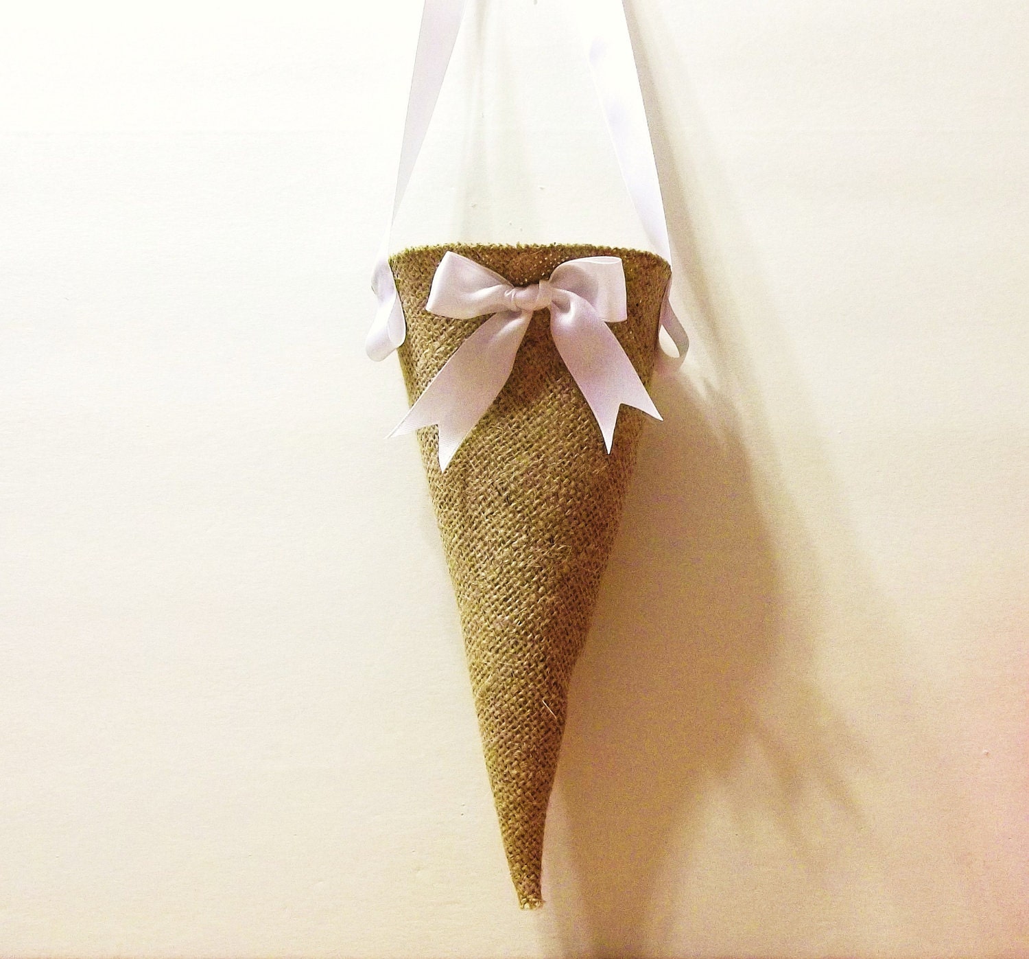 10 Large Burlap Pew Cones-  Rustic Wedding Pew Cones-  Wedding Decoration