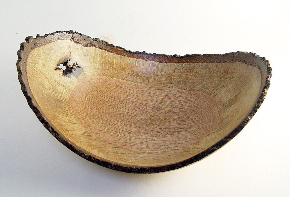 Natural-Edge Wood Bowl in Salvaged Black Oak: 11.5" Length x 5" Tall.