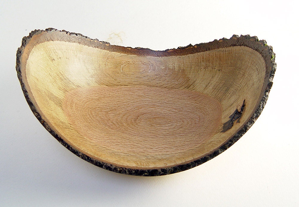 Natural-Edge Wood Bowl in Salvaged Black Oak: 11.5" Length x 5" Tall.