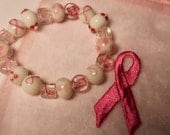 Bracelet,Pink Ribbon, Breast Cancer Awareness Handmade Glass Lampwork  Beads