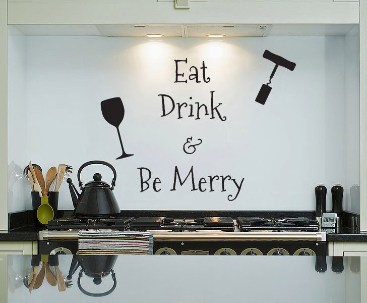 Eat Drink Be Merry - Wall Decal- Vinyl Sticker Quote, Words for Kitchen, Cook