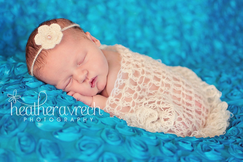 Mohair Wrap and Tiny Pearl Mohair Flower Headband Set