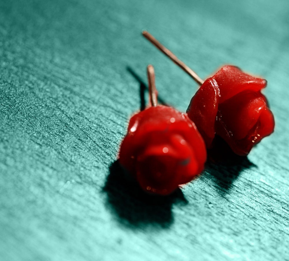 Red Rose Earrings . Cute . Adorable . Small earrings . Bright red . Valentine