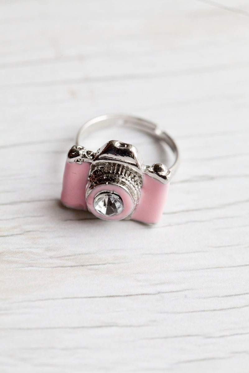 Pink Camera Ring . Enameled . Adjustable . Adorable . LAST ONE