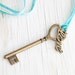 Large Heart Skeleton Key & Love. Tiffany Green . Velvet ribbon . Vintage style . Minty . Spring . Gift for her