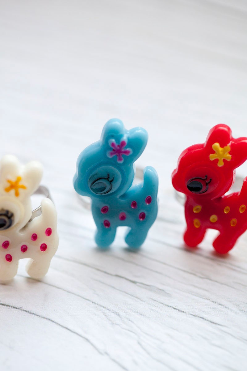 Fancy Roe Deer Baby Adjustable Ring . Fawn. Bambi . Yellow . Pink . White . Red . Green . Christmas