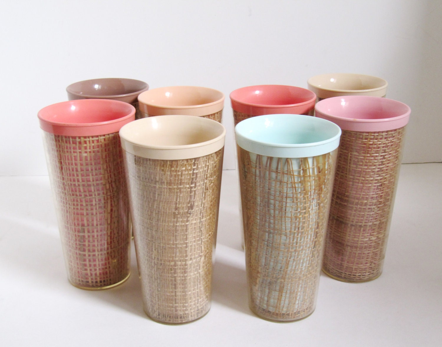 Straw Burlap Raffia Insulated Plastic Tumblers by EncoreEmporium