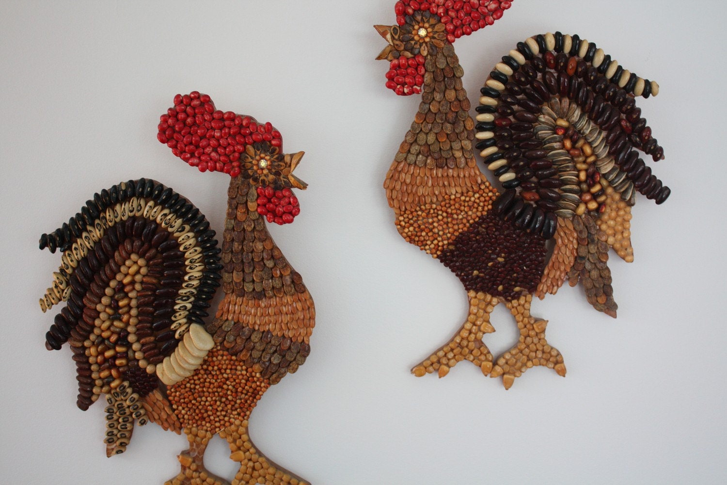 Vintage Seed Art Rooster Wall Hangings By Hyggeligtgenbrug On Etsy