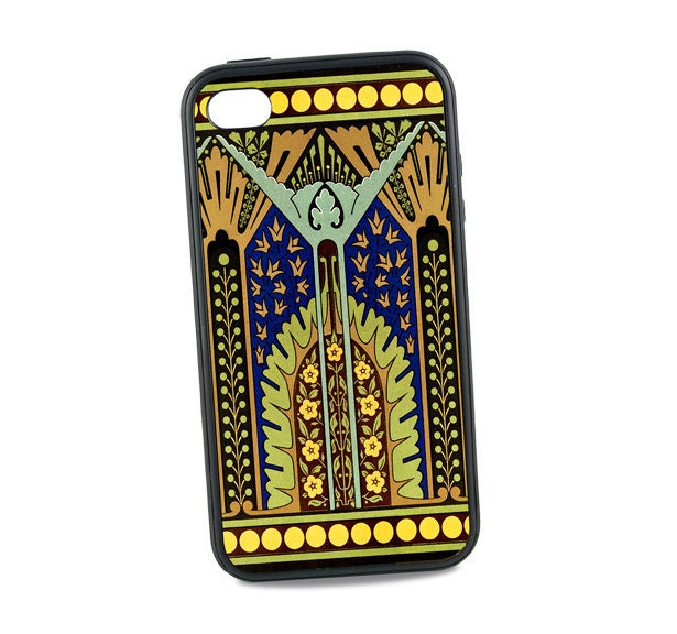Geometric iPhone 5 Silicone Case, iPhone 5 Cover, Blue Gold Green Art Deco, Protective Rubber, iPhone Case
