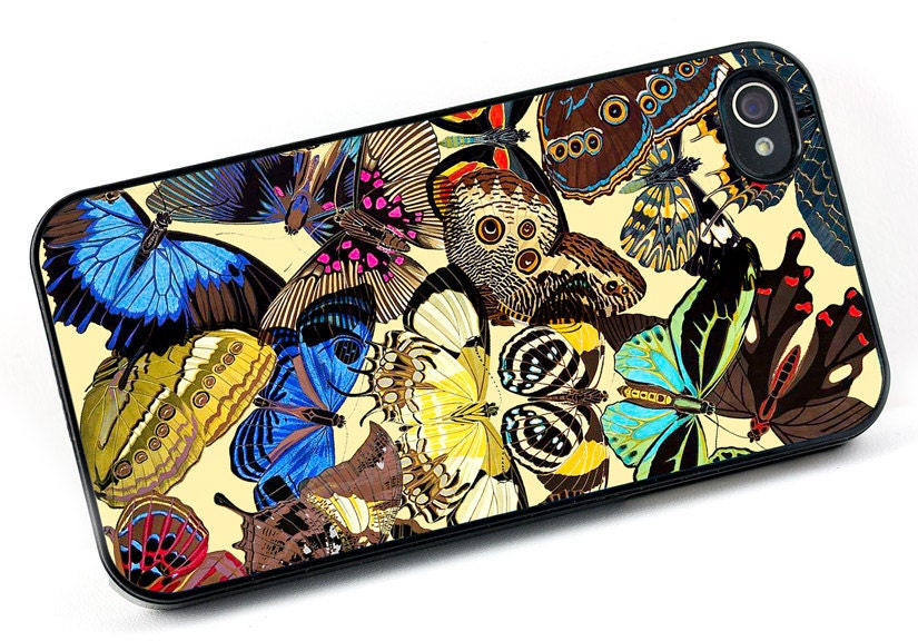 Vintage iPhone 4 Case, Art Deco Butterflies, Colorful Retro inspired iPhone 4S Case, iPhone Cover, Mobile Accessories for Men or Women