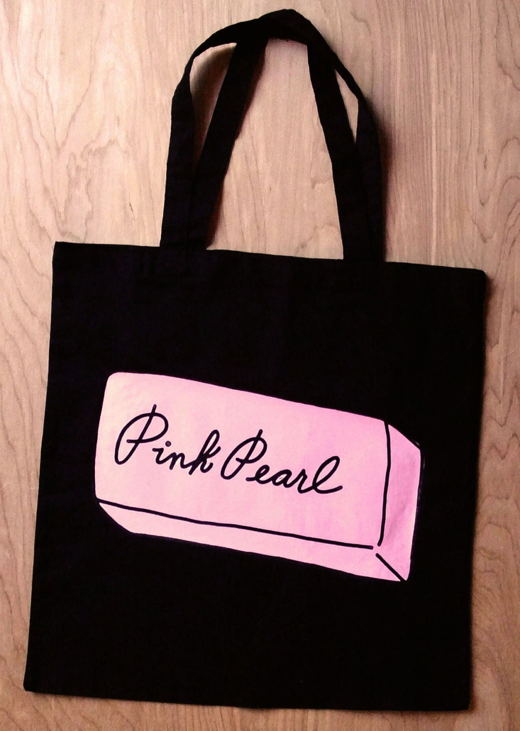 Black Pink Pearl Cotton Tote bag - Handprinted
