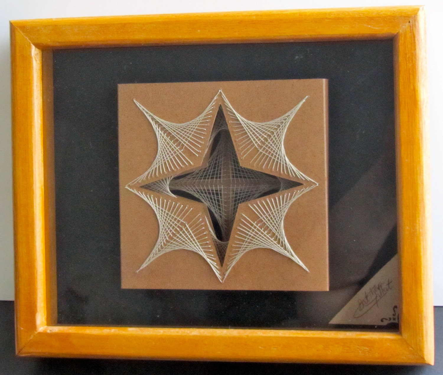 CHRISTMAS GIFT Home Décor Wall Art of String Art Abstract Geometric Original Design Handmade In Earth Tones of Light Brown and Beige