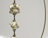 St PATRICKS GIFT Home Décor 3D Modular Origami Handmade Ornament Geometric Modules in Gold Metallic Paper on Metal Ornament Stand OoAK