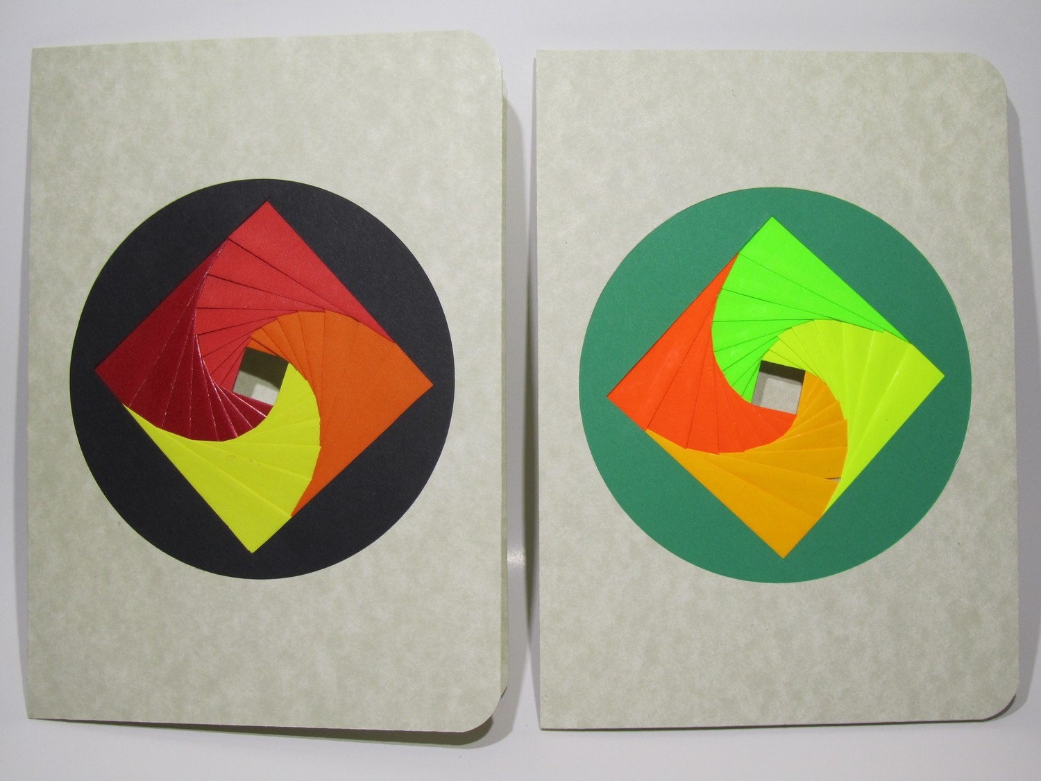 MOTHERS DAY Handmade Artistic Cards with Spectacular Square Shaped Iris Folding in Fluorescent Neon Shades and Warm Colors One Of A Kind