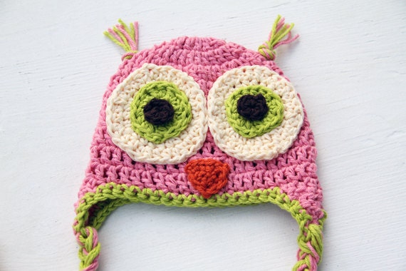 Baby Girl Owl Hat Pink and Green Photo Prop