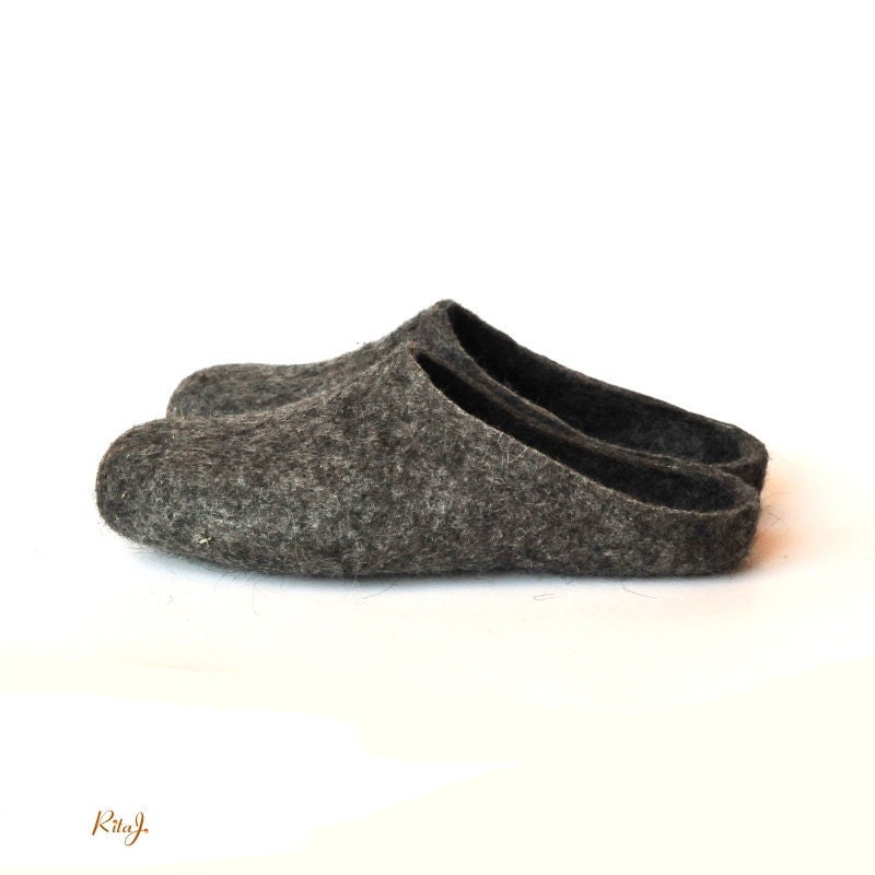 Eco friendly natural grey colour handmade felted slippers