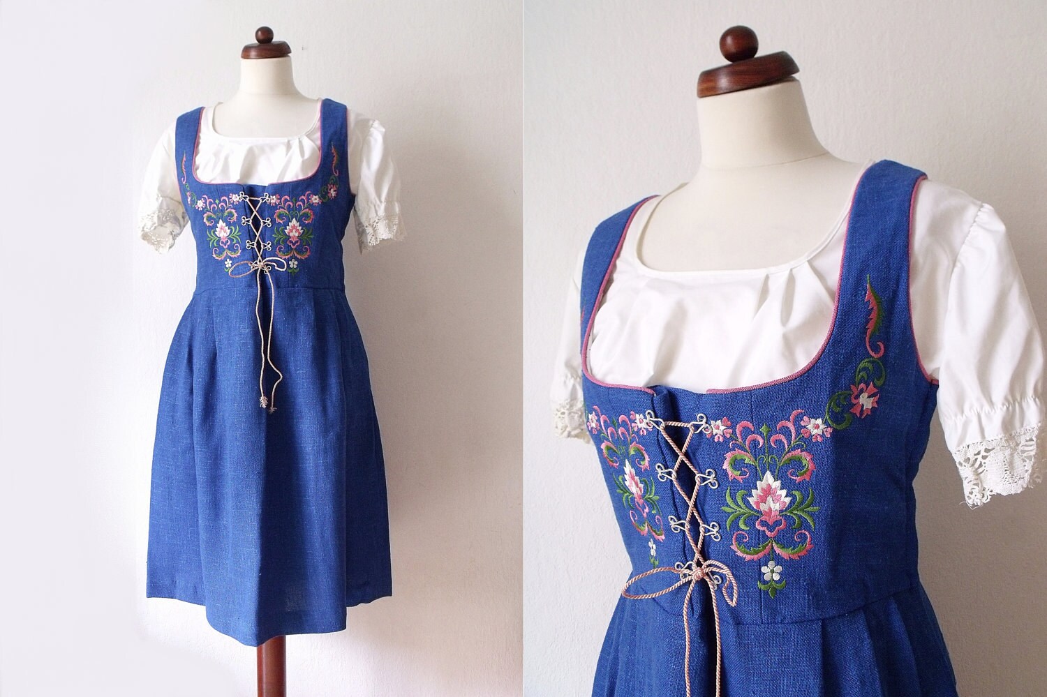 Vintage Dirndl Dress Blue 1970's Dirndl by PaperdollVintageShop