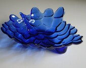 Vintage Cobalt Blue Glass Dish - Grape and Vine Footed Dish